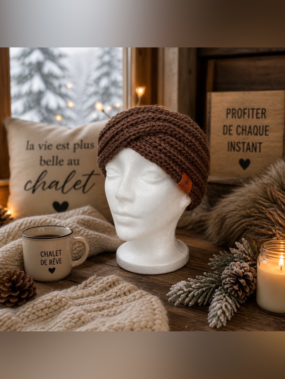 Chunky Knit Turban Headband in Brown